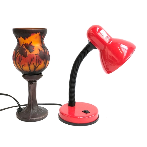 636 - A Tiffany type lamp; and one other small red desk lamp