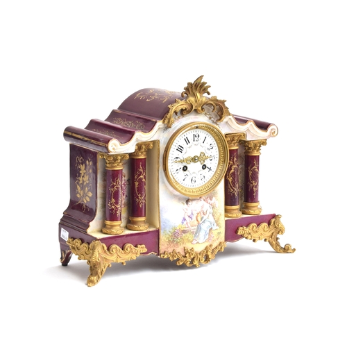 102 - A 19th century French ormolu and porcelain mantel clock, the movement by Japy Freres, striking on a ... 