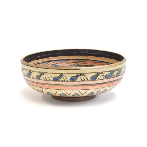 334 - Bernard Forrester (1908-1990), an exceptional studio pottery stoneware bowl with gold lustre, decora... 