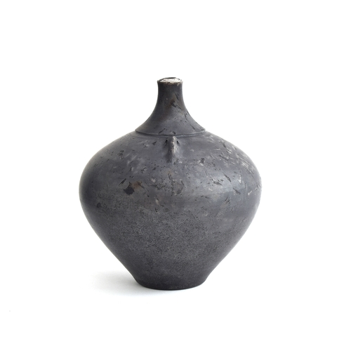 340 - Tim Andrews (b.1960), studio pottery Raku lugged vase, impressed mark TA, 18cm high