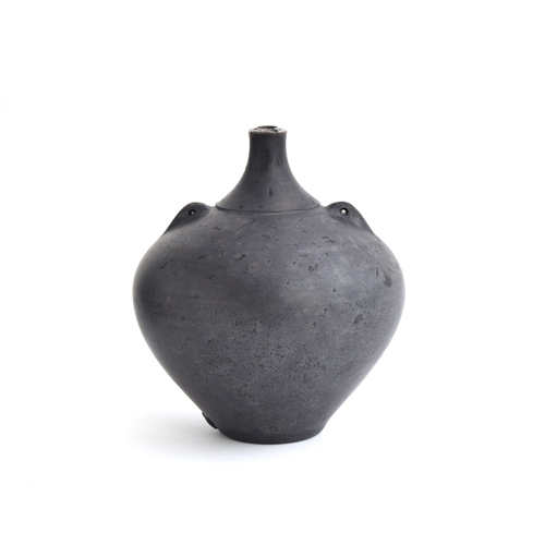 340 - Tim Andrews (b.1960), studio pottery Raku lugged vase, impressed mark TA, 18cm high