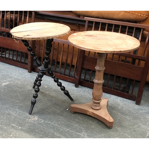 1139 - A gypsy table with ebonised bobbin turned triform base; together with a further circular occasional ... 