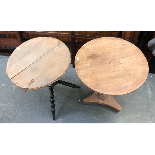 1139 - A gypsy table with ebonised bobbin turned triform base; together with a further circular occasional ... 