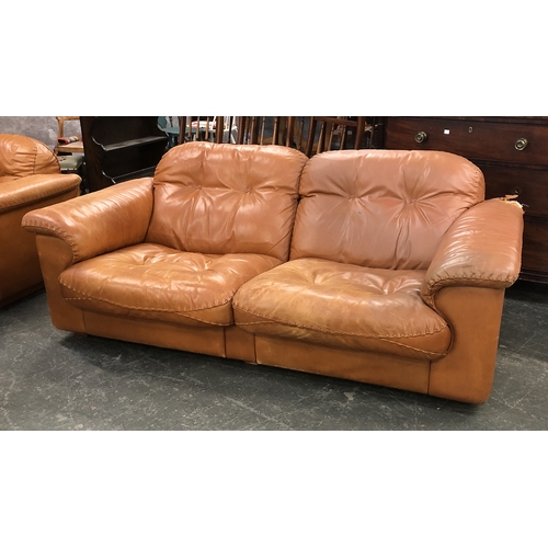 1149 - A pair of modern tan leather two seater sofas, 184cm wide, 90cm deep