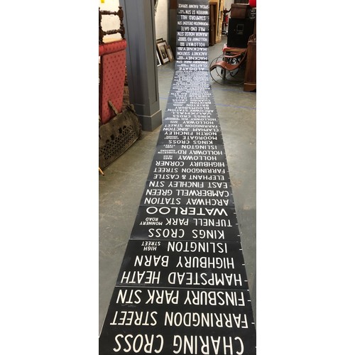 511 - London transport interest: a vintage London bus destination blind, c.1975, 10metres long, 91cm wide