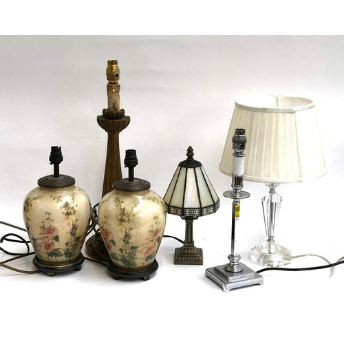 1327 - A quantity of table lamps to include a pair of reverse printed glass table lamps with floral design ... 