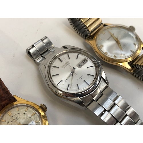 99 - Three gents wristwatches: Seiko Automatic 17 jewel day-date stainless steel, 36mm diameter; an Arist... 