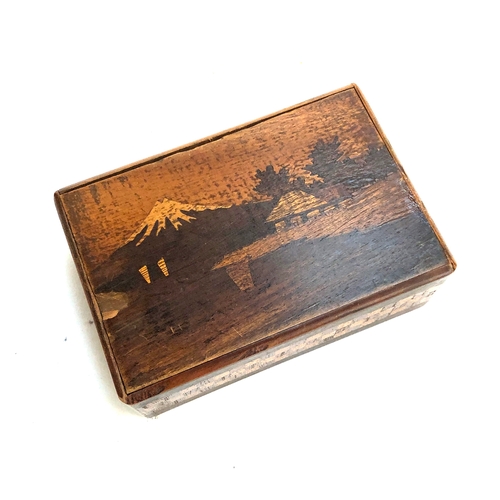 530 - Three wooden boxes, one stained pine depicting fairytale scene; together with a Reichenbach souvenir