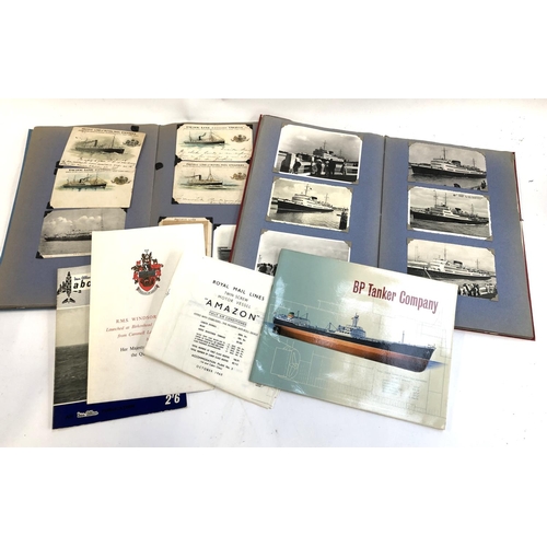 545 - POSTCARDS, SHIPPING LINES & COMMERCIAL STEAMERS ETC: in two c. 1950s scrapbooks, mounted by schoolbo... 