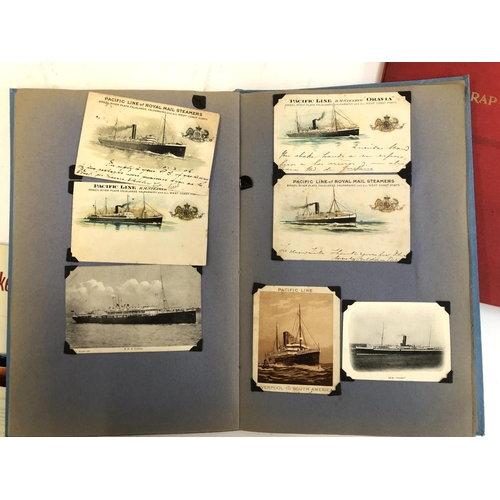 545 - POSTCARDS, SHIPPING LINES & COMMERCIAL STEAMERS ETC: in two c. 1950s scrapbooks, mounted by schoolbo... 