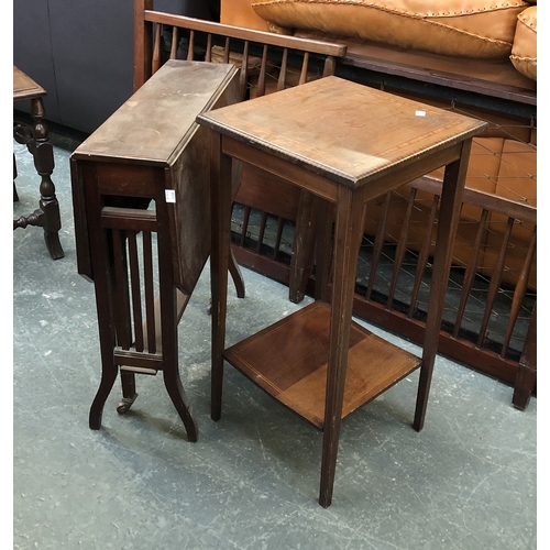 1142 - A mahogany and inlay side table with undershelf, 70cmH; together with a sutherland table (2)