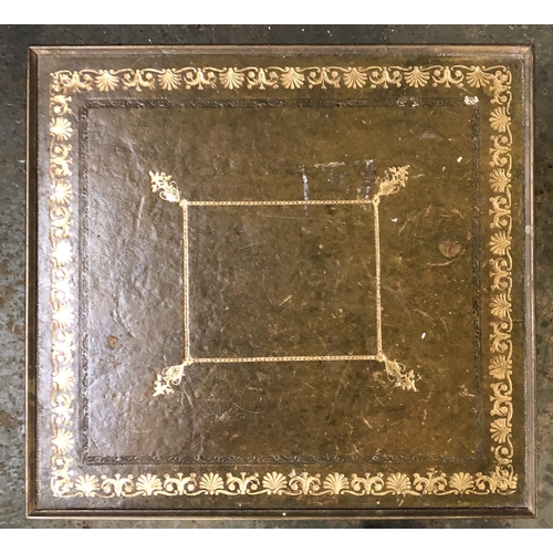 1325 - A small brass occasional table with gilt tooled leather inset top, 35x33x35cmH