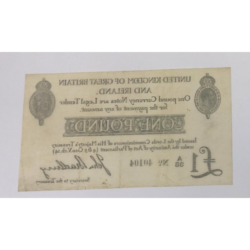 110 - A George V one pound treasury note, October 1914, John Bradbury, A33 40104