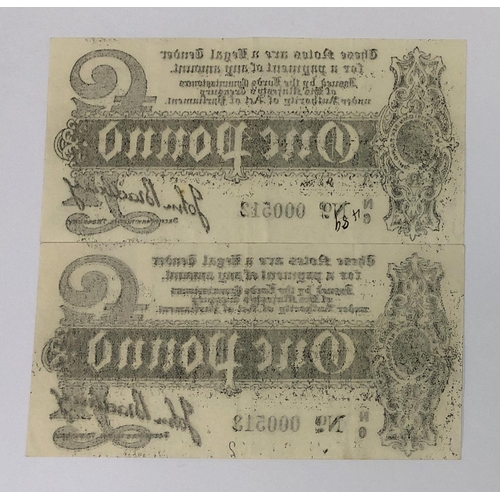 112 - Two George V one pound treasury notes, August 1914, John Bradbury, consecutive numbers N6 512 and N6... 