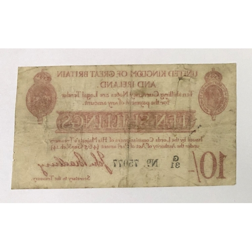 122 - A George V ten shillings treasury note, 1915, John Bradbury, G31 75077