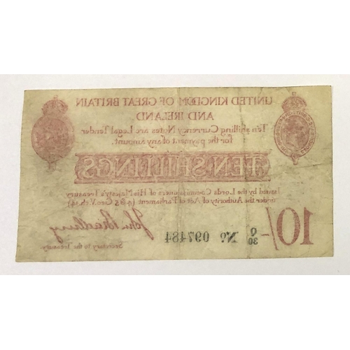 123 - A George V ten shillings treasury note, 1915, John Bradbury, Q30 097484