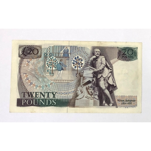 151 - An Elizabeth II error twenty pound note with reverse image of the back printed over the front, G M G... 