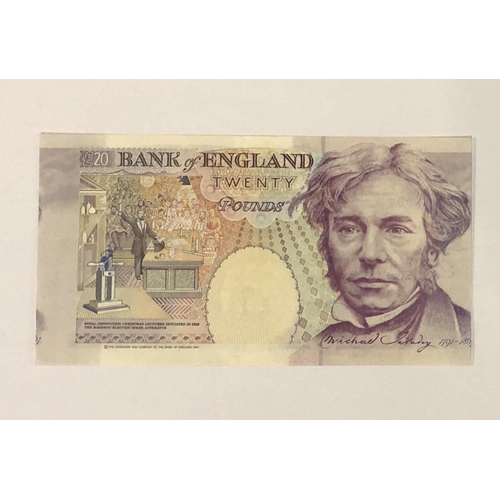 153 - An Elizabeth II error twenty pound note which has been incorrectly cut, G M Gill