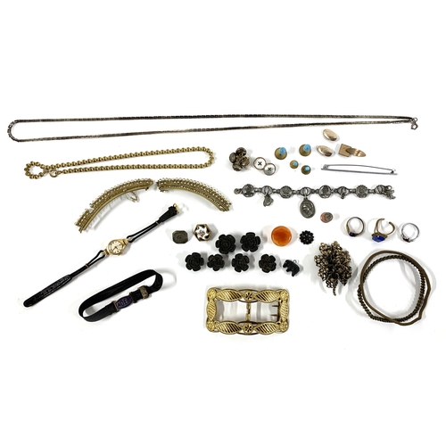 15 - A mixed lot of jewellery parts to include a broken 19th century pinchbeck and wax pearl tiara (af); ... 