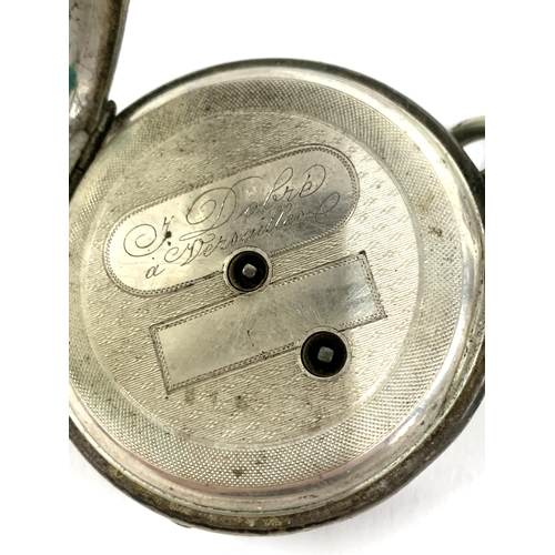 92 - Two silver fob watches, one with enamel dial decorated with a floral spray, the case stamped 800 wit... 