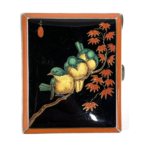 62 - An Art Deco likely Austrian silver and enamel cigarette case in the Japanese taste, the black and re... 