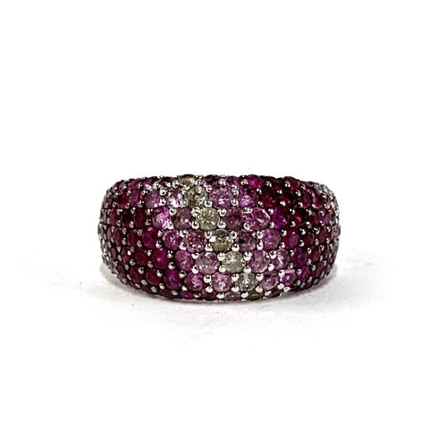 36 - An Effy 925 sterling silver ring pave set with rubies and pink and white sapphires, size Q 1/2, 6.2g