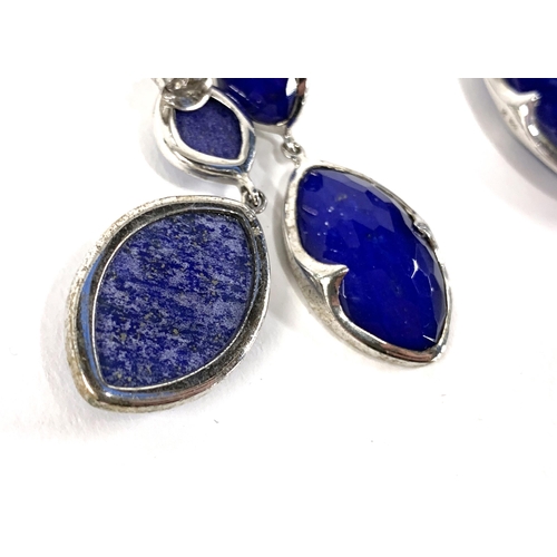 47 - A 925 silver and faceted glass topped lapis lazuli pendant, marked 'M', 3.6cmL; together with a pair... 