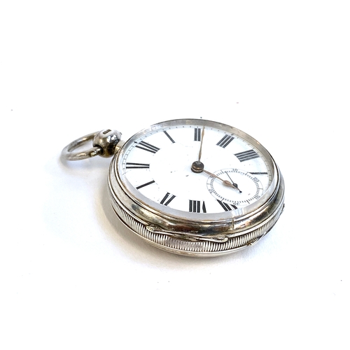 95 - A Victorian open face silver key wind fob watch, white enamel dial with Roman numerals and subsidiar... 