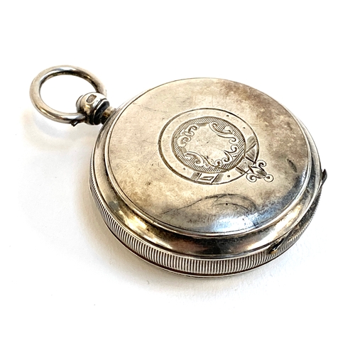 96 - A large silver key wind open face fob watch, the white enamel dial signed 'G. Aaronson, Manchester',... 