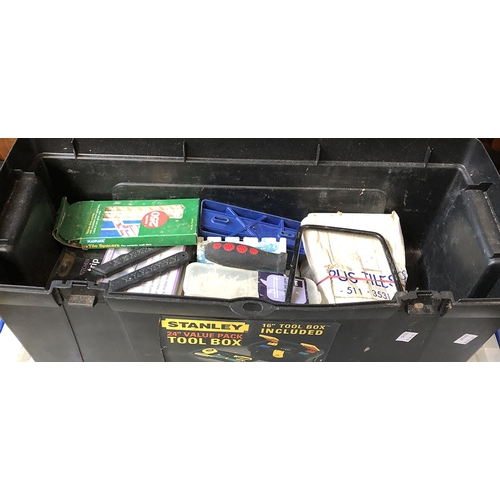 1338 - A Stanley toolbox containing tile cutter etc; together with a Mitre saw