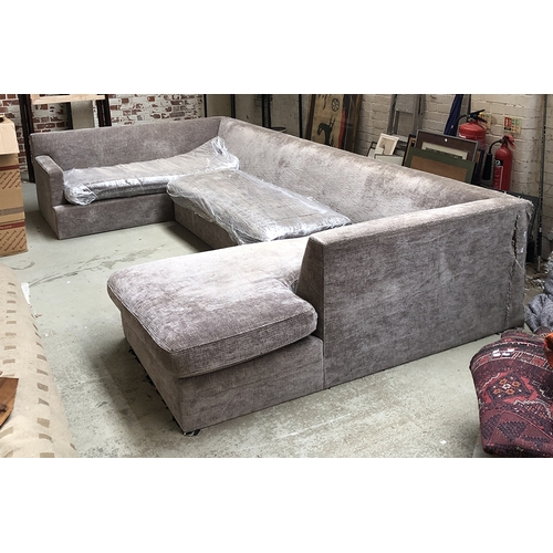 1339 - A very large grey U shaped sofa, approx. 397x196x74cmH excluding wooden base made by Interior Worksh... 