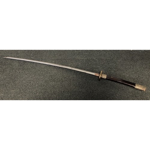 646 - A reproduction Samurai sword with leather sheath, the blade 78cmL