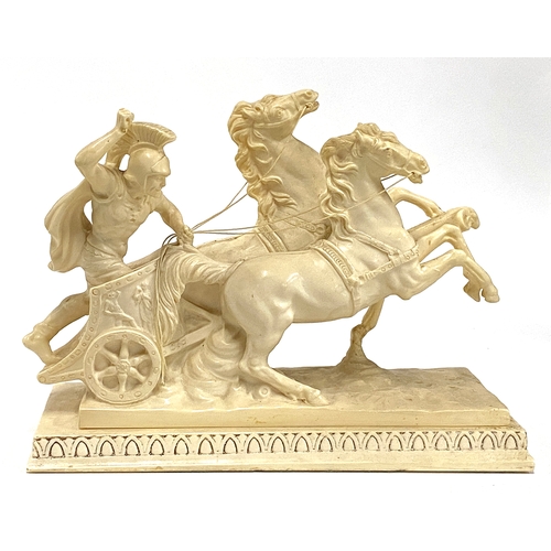 361 - After A Santini, a resin figure group depicting a Roman charioteer, 30cmL; together with a spelter f... 