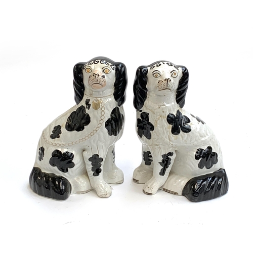 179 - A pair of mid 19th century Staffordshire dogs c.1860 (af), painted with Disraeli curls and blackberr... 