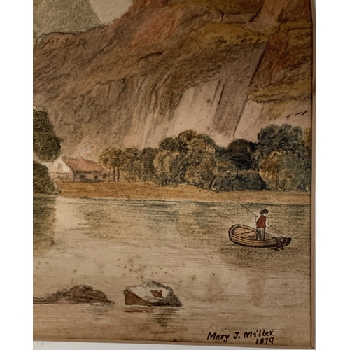 855 - Mary J Miller, 19th century watercolour of a continental lake scene, signed and dated 1879 lower rig... 