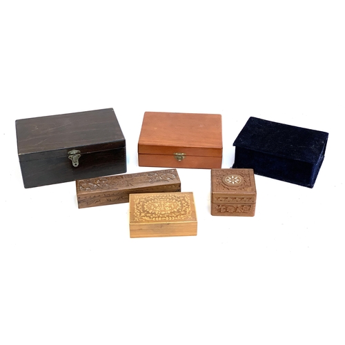 348 - A quantity of boxes to include jewellery boxes, carved and inlaid wooden boxes etc