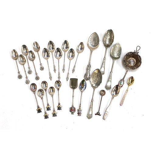 66 - A set of six silver apostle terminal coffee spoons by Mappin & Webb; and five coffee spoons with ena... 