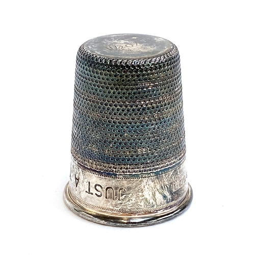 72 - A novelty silver thimble spirit measure by P H Vogel & Co, Birmingham 1962, , 'Just a Thumble Full',... 