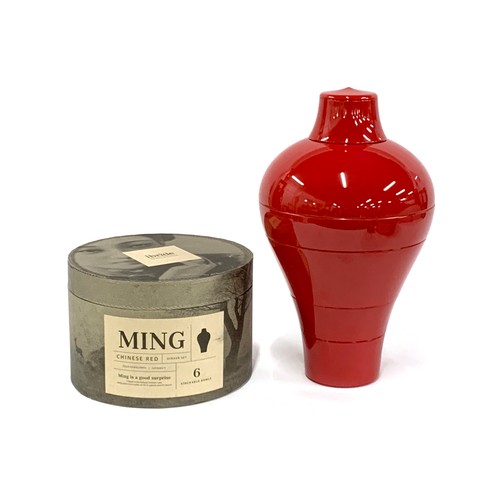 388 - Interior design interest: An ibride Ming 'Chinese Red' Faux-Semblants collection stacking melamine d... 