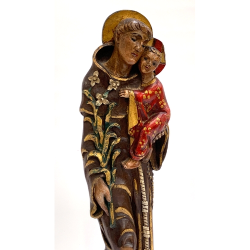 401 - Carved wooden polychrome figure of St. Anthony of Padua, 59.5cmH