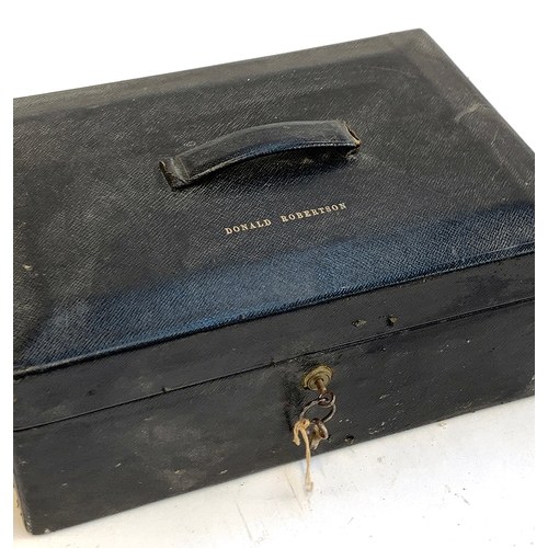 425 - A Victorian leather safety box, embossed 'Donald Robertson', with Bramah lock fitting and key, 38.5c... 