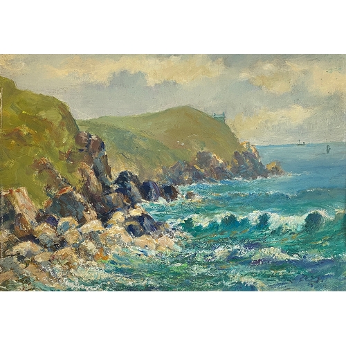 859 - 20th century oil on board, coastal landscape, 27x40cm