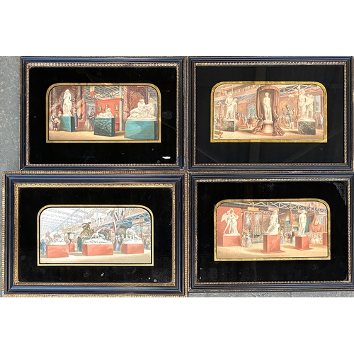 860 - After George Baxter, 'Gems of the Great Exhibition', a set of four colour lithographs in verre eglom... 