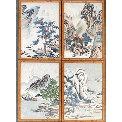 863 - A set of four Chinese paintings of mountainous landscapes on fabric, 32x22cm