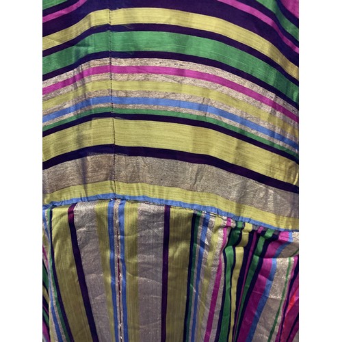 815 - A 1930s multicoloured satin and lame sleeveless dress with waist sash