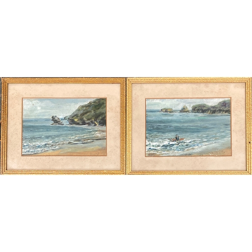 883 - A pair of early 20th century Scottish coastal landscapes, oil on board, one monogrammed MBR, 14x20cm... 