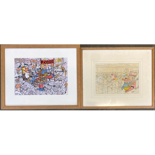 890 - A pair of original 'Bazz' cartoons, 21x30cm and 17x25cm (2)