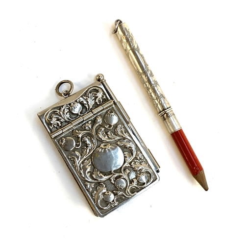 80 - An Edwardian silver plated notebook and pencil; together with a hallmarked silver pencil holder