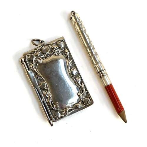 80 - An Edwardian silver plated notebook and pencil; together with a hallmarked silver pencil holder