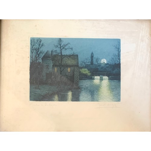 912 - A signed aquatint by Marcel Augis, the plate 14x19.5cm; together with a set of six hand coloured 19t... 